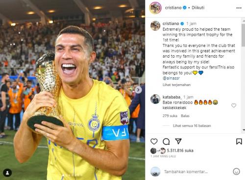Momen Haru Cristiano Ronaldo yang Jadi Top Skor Liga Champions Arab 2023 dan Bawa Al Nassr Juara : Okezone Bola