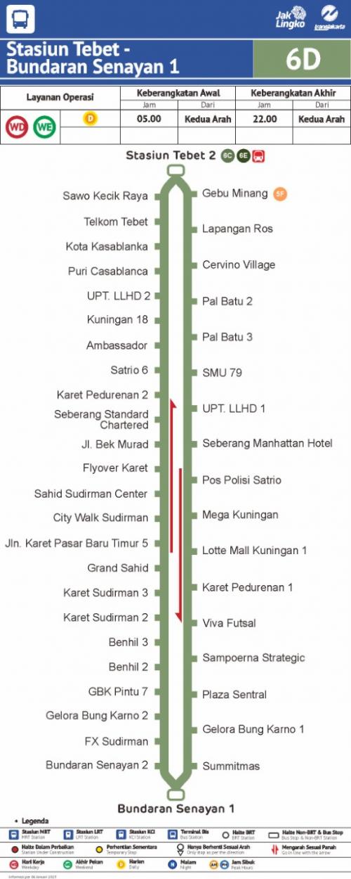 Rute bus Transjakarta 6D Jurusan Stasiun Tebet-Bundaran Senayan. (Foto: Transjakarta)